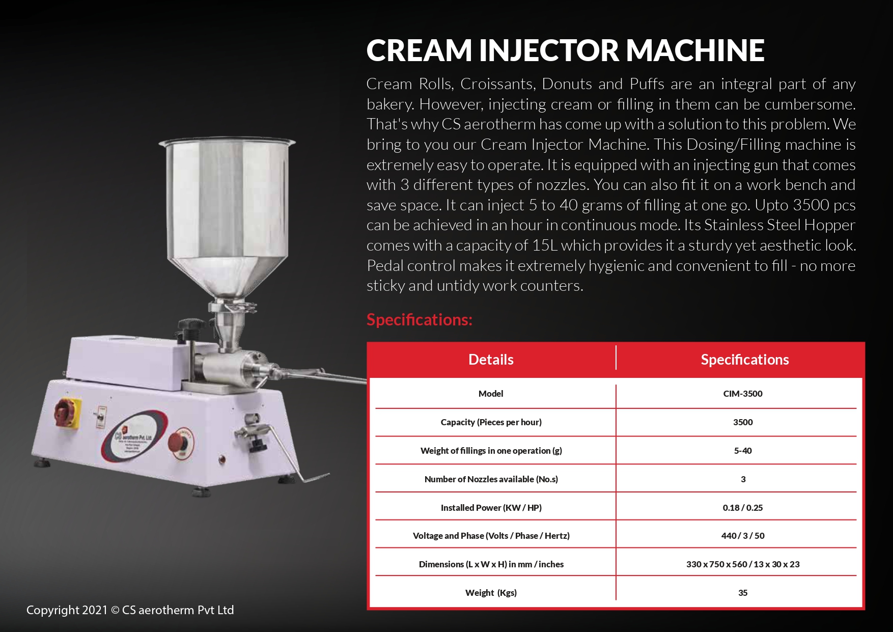 Cream Injector Machine Brochure | csaerotherm
